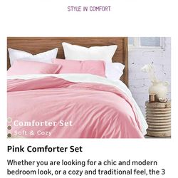 Pink Queen Size Comforter 3 pieces Modern