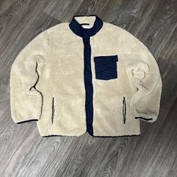 Cream and navy blue Sherpa jacket