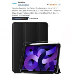 Temdan iPad Air 4th/5th Gen (2020/2022) Case, 10.9 in, [1 Pcs Temp. Glass Screen Protector] Slim Stand Hard Back Shell Case, MSRP $16