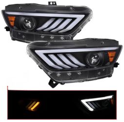 2015-2017 Ford Mustang LED Sequential Signal Black Projector Headlights