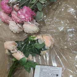 SHARKBEE 12 Flowers = 4 Realistic Peony Bouquets - Vibrant Pink and Champagne Artificial Peonies with Lush Green Foliage, Made from High-Quality Mater