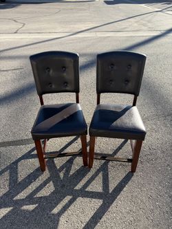 Pair of Wood & Faux Leather Dining Chairs 
