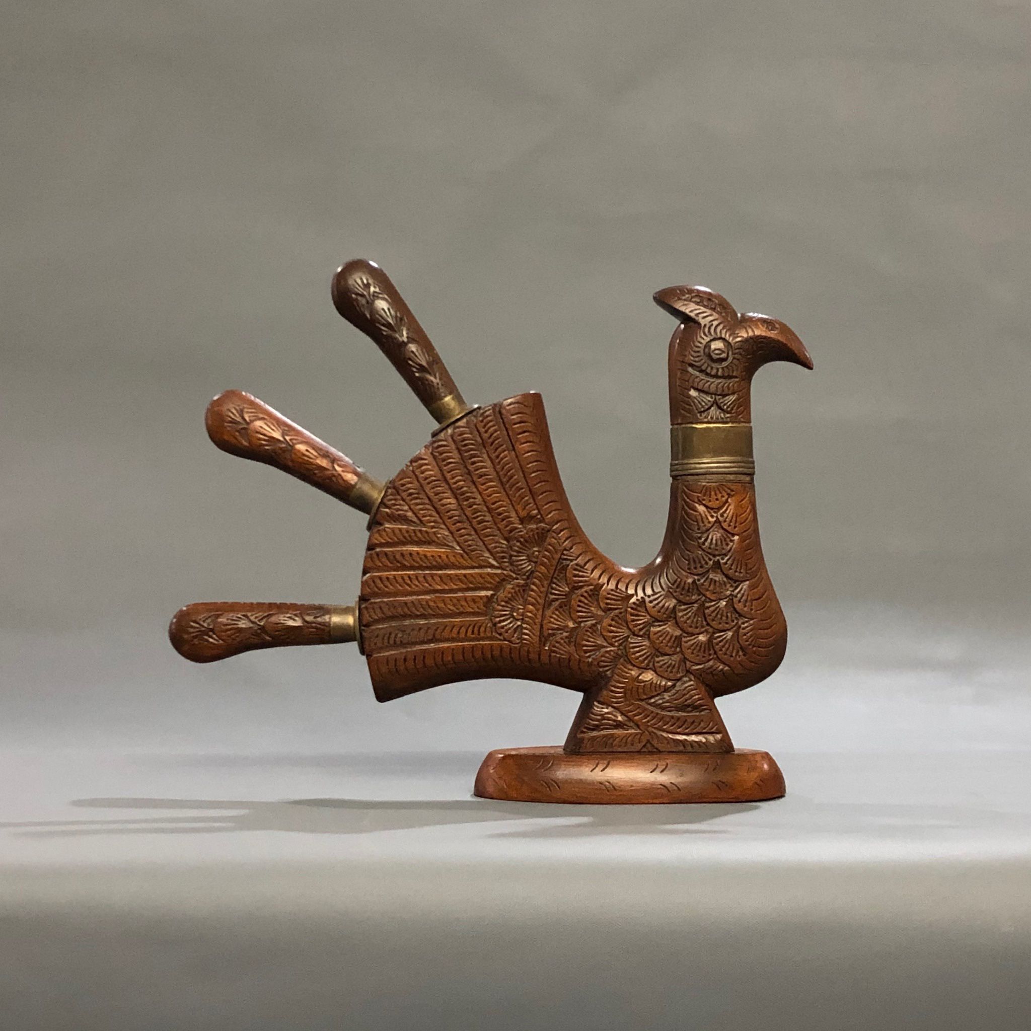 Wooden Peacock Figurine Knife Holder