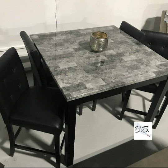 Special Discount 💥 Maysville Faux Marble Square Counter Height Table and 4 Counter Height Bar Stools/ Chairs| Brand New Kitchen Dining Set 💥