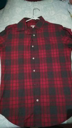 Merona red/grey button up shirt long sleeve