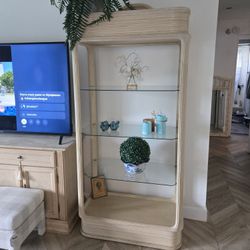 Pencil Reed Bettie Cobonpue Style Rattan Shelf Etagere With Glass Shelves