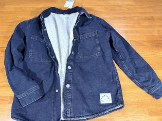 ZARA Kids Denim Sherpa Lined Overshirt Jacket Boys Size 11-12 152 Navy Blue NWT