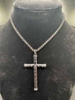 Black Metal Cross with Black Rope Necklace