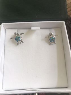 Turtle stud earrings -Sterling silver and genuine turquoise stones