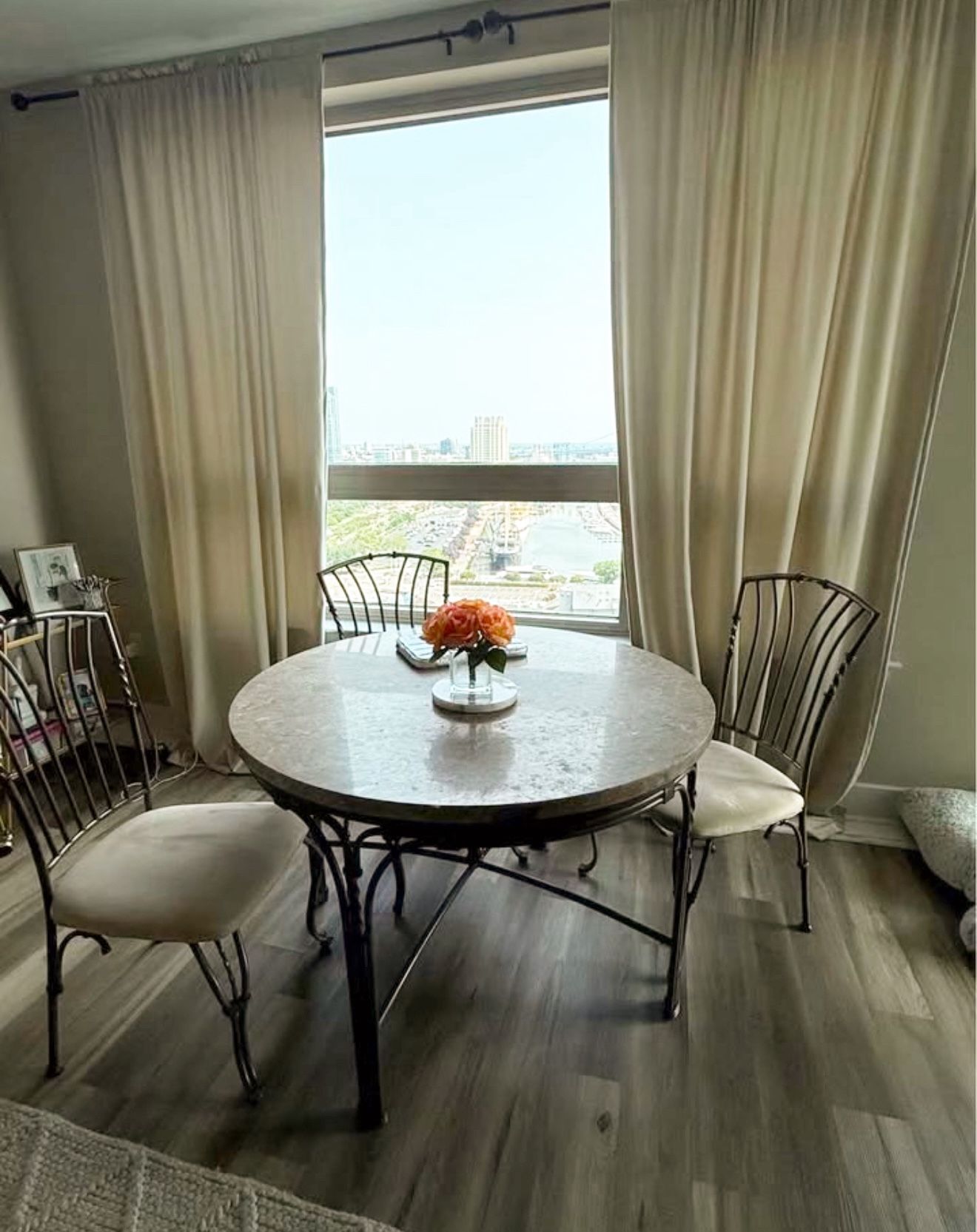 Marble Round neutral Dining Table & 4 Chairs