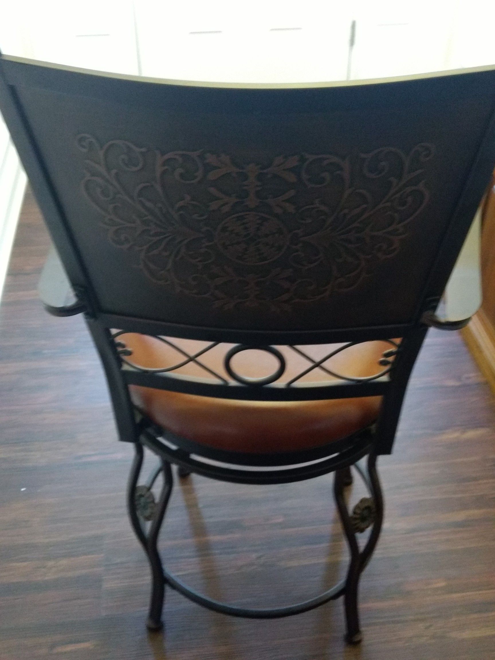 Brown leather bar stools/pub table chairs