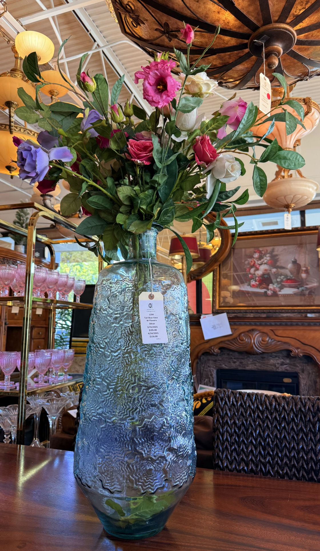 Tall Blue Vase With Flowers Decor - 50% OFF OFFER!!!