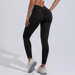 V Back Scrunch Leggings for Women Workout V Cut Waist Shaped Ruched Leggings Butt Lifting Butter Soft Squat Proof
