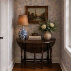 Vintage Gateleg Drop-Leaf Wood Table With Turned Legs