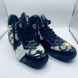 Sz 8.5 Black Patent Leather Fabric Coach High tops