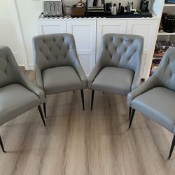Dining Chairs Set of 4,  Faux Leather with Back Pull Rod. Grey