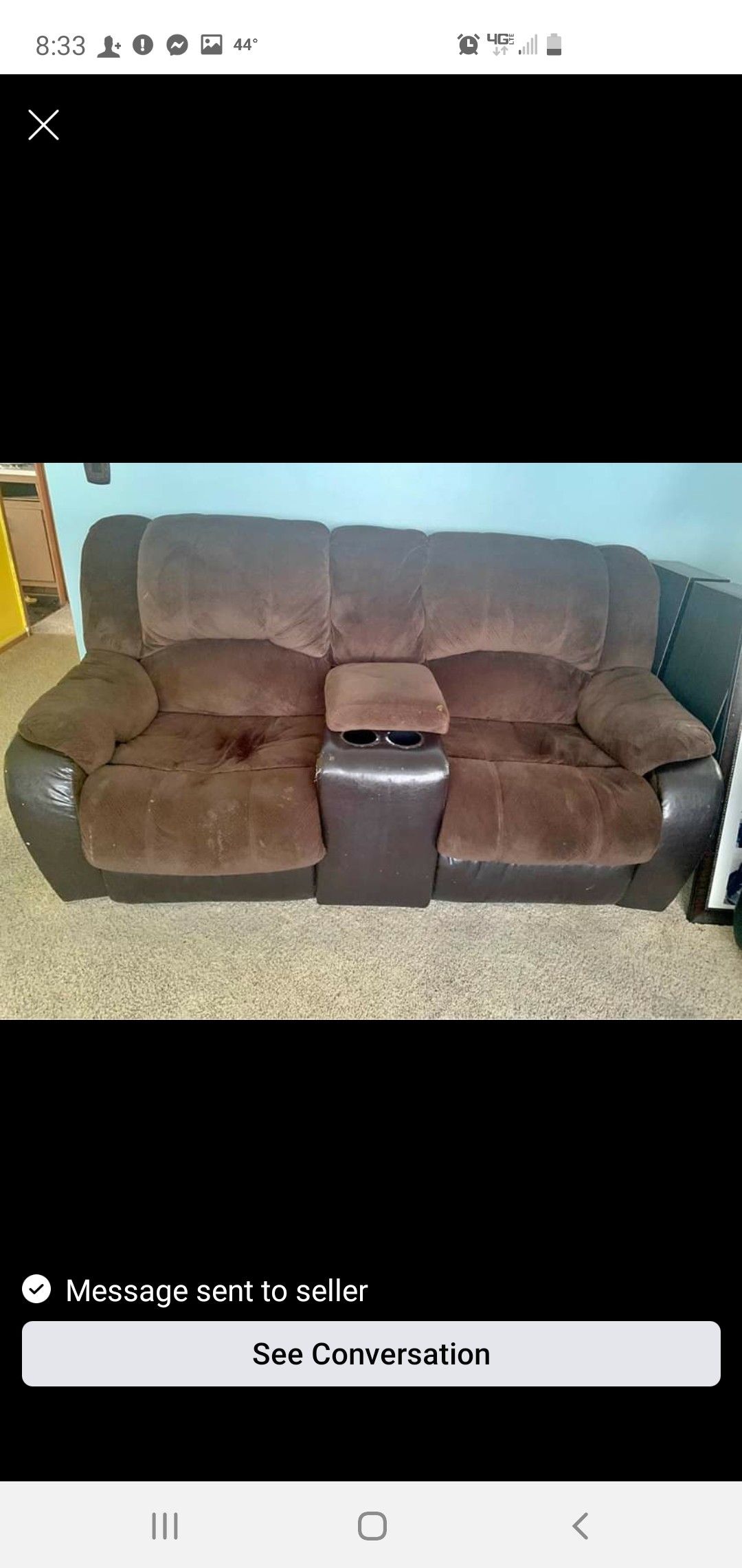 Brown reclining couch and love seat set