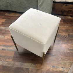 Luxury Cream Velvet Ottoman / Stool w/ Gold Legs – Minor Flaw (See Photos)