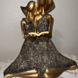 Vintage Bronze Finish Statue Women Sitting Reading Together 