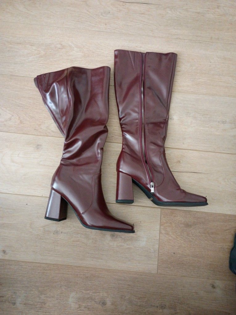 Modatope Wonen's High Heel Boots- Burgundy