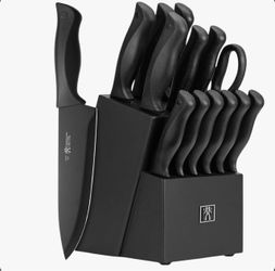 Hunter.dual 15 Pcs Kitchen Knife Set With Block Self Sharpening, Dishwasher Safe, Anti-slip Handle, Black