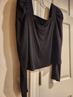 Womens black shein puffer shoulder long sleeve top