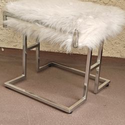 White Shag Ottoman Chair Glam 
