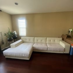 L Shape White Leather Couch 