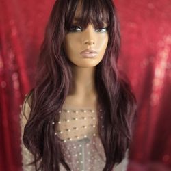 Dark Red Burgundy Ombre With Bangs New Synthetic Hair Wig New
