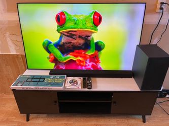 55” SAMSUNG 4K SMART UHD LED TV + SAMSUNG SOUNDBAR & WIRELESS SUBWOOFER + NEW MOUNT + NEW LED LIGHTS