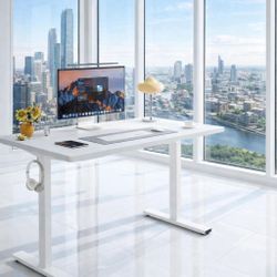 Office Desk One-Piece Standing Desk , 48"x30" Electric Height Adjustable  Multi-Monitor Setups White D-2