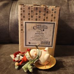 Heart of Christmas Snowman Sled Hanging Ornament 2014 Enesco (contact info removed) Rare