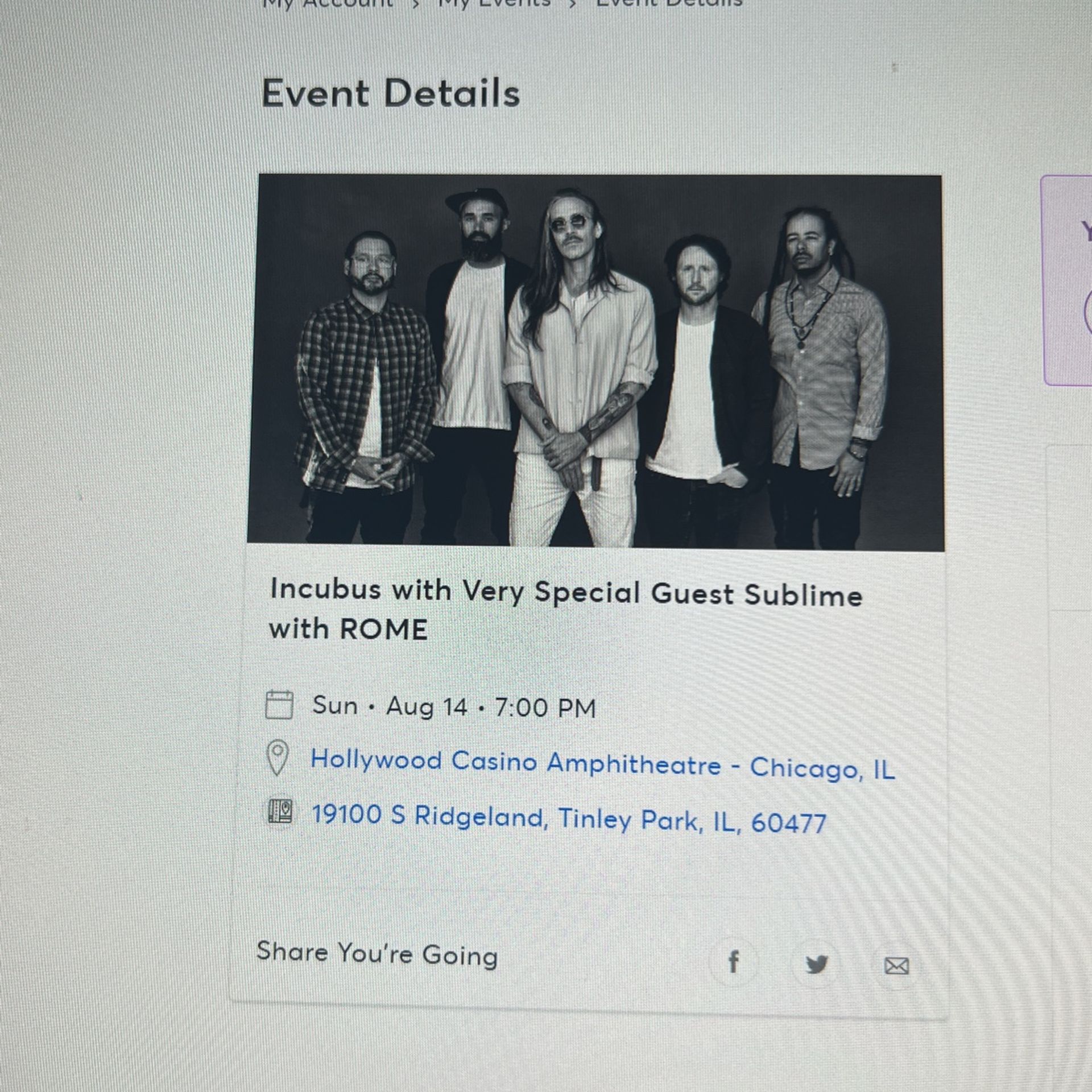 Incubus 2 Lawn SeatsTickets -Tinley Park