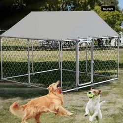 Large Outdoor Dog Kennel, 7.5x7.5 FT Heavy Duty Dog Kennel Outside with UV & Rain-Proof Fully Covered Roof, Rustproof Metal Mesh, Security Locks(90"x9