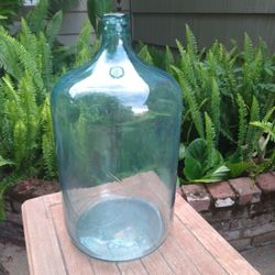 Vintage BLUE/GREEN bubble GLASS BOTTLE "5 US gal" 
