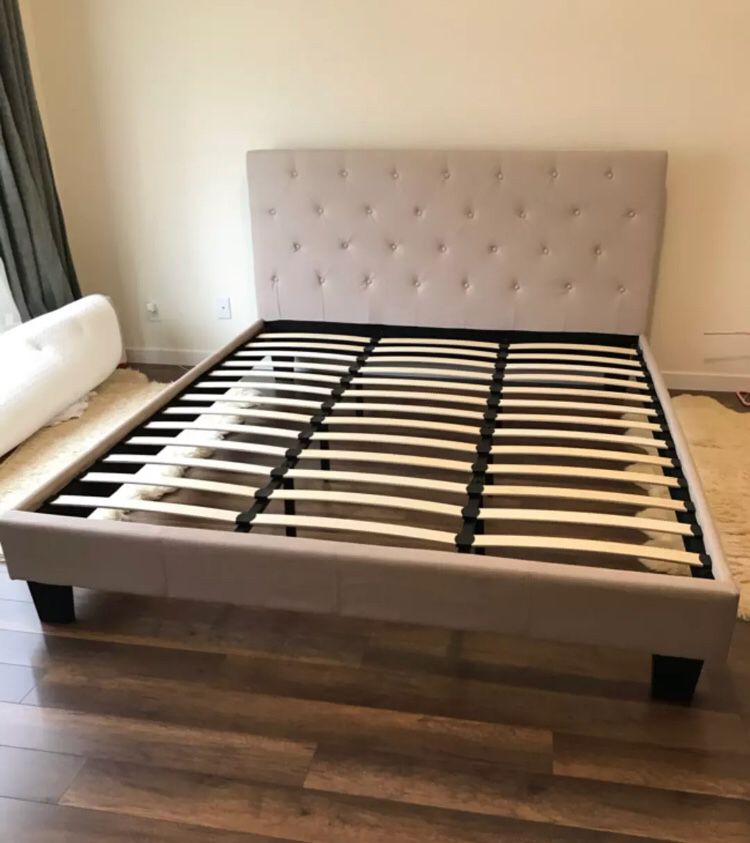 New Linen Platform Bed Frame Twin, Queen Size Platform Bed Frame No Box Spring Required