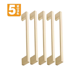 Cabinet Handles, 5” Screw Spacing, Satin Brass Drawer Pulls - Pack of 5
