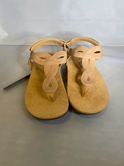 Tan T-Strap Flat Sandals with Ankle Buckle