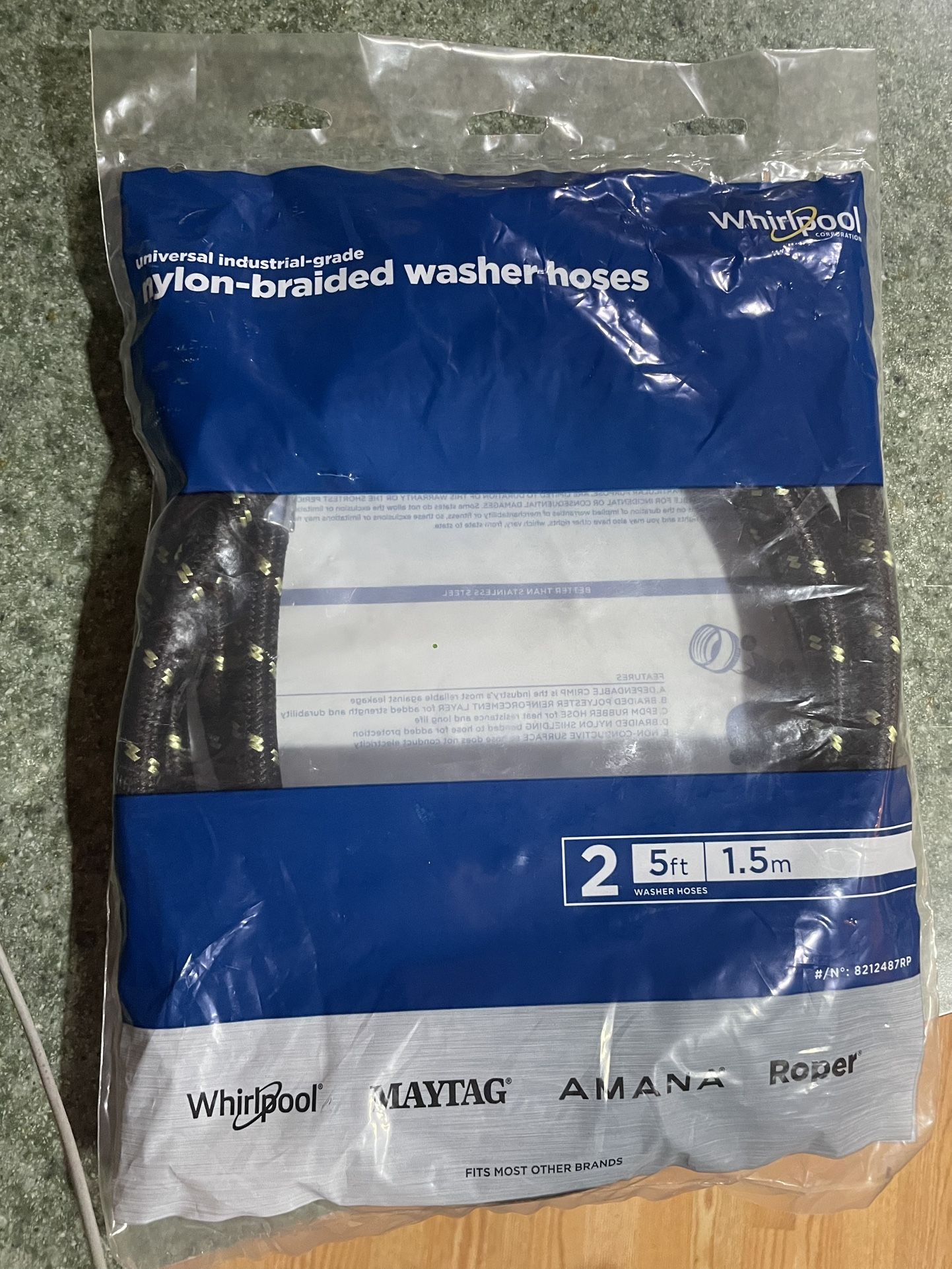 Brand-New Whirlpool Universal Nylon-Braided Washer Hoses (5 ft, 2-Pack)