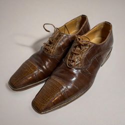 David Eden Basset Brown Crocodile/Eel Dress Shoes men's Size 10.5