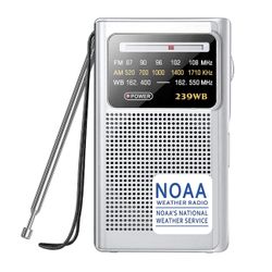 NOAA Weather Radio, AM/FM Battery Operated Transistor Portable Radio with Best Reception,Stereo Earphone Jack,Powered by 2 AA Battery for Emergency,Hu