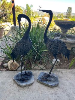 Pair of Metal Crane Garden Sculptures