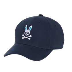 Psycho Bunny Men's Cotton Logo Baseball Cap Adjustable Strapback Hats B6A149W1HT Navy
