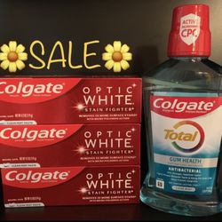 🛍SALE!!!!!!!!! COLGATE OPTIC WHITE TOOTHPASTE & COLGATE MOUTHWASH (PACK OF 4)