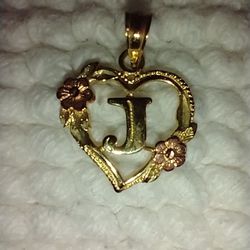 14K Gold Initial J Heart Pendant 