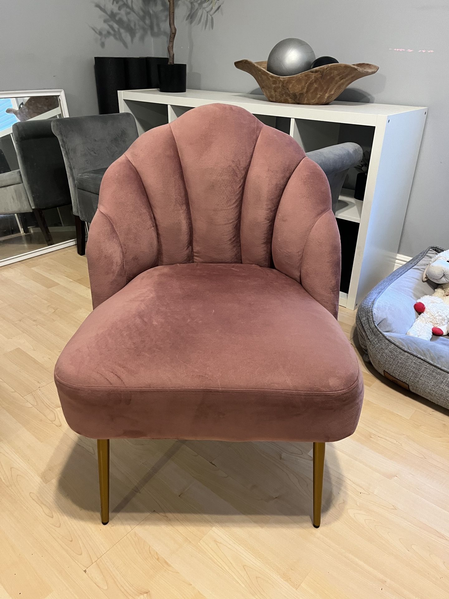 Mauve Pink Velvet Gold Accent Vanity Dining Desk Side Chair