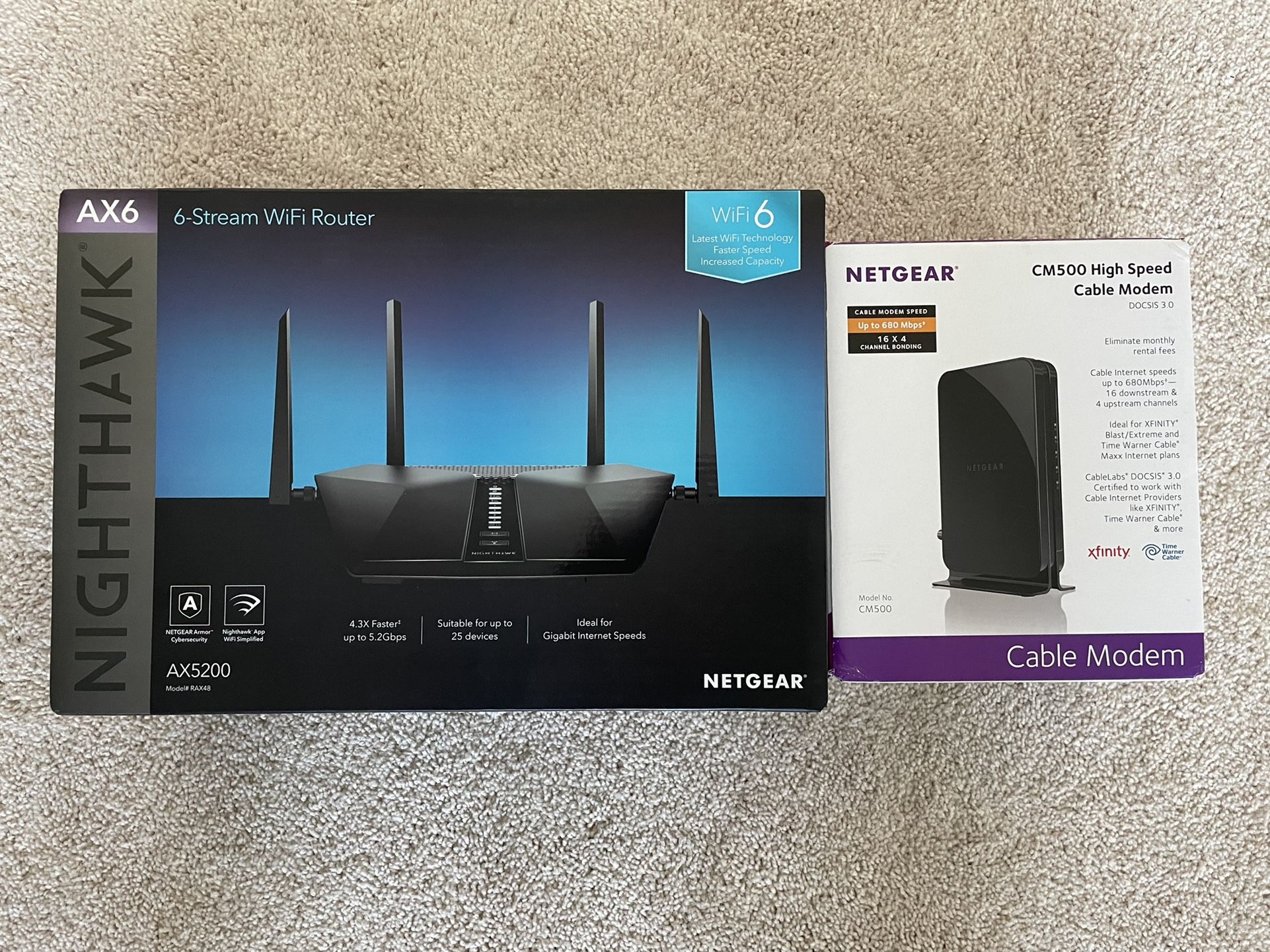 Netgear Nighthawk AX5200 Wifi Router and modem.