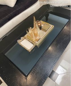 Italian Armani Xaviera Crocodile Lacquer Glass Coffee Table