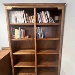 Double Wide Oak Wood Bookcase 