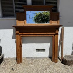 Antique solid oak fireplace surround with mirror